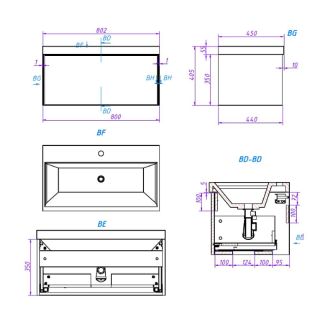 Тумба под раковину La Fenice Simpla FNC-01-SIM-G-80 Серо-зеленая 80 см